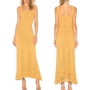 Ronny Kobo Alonia Maxi Dress Medium Gold Yellow Crochet Knit Boho Resort Travel
